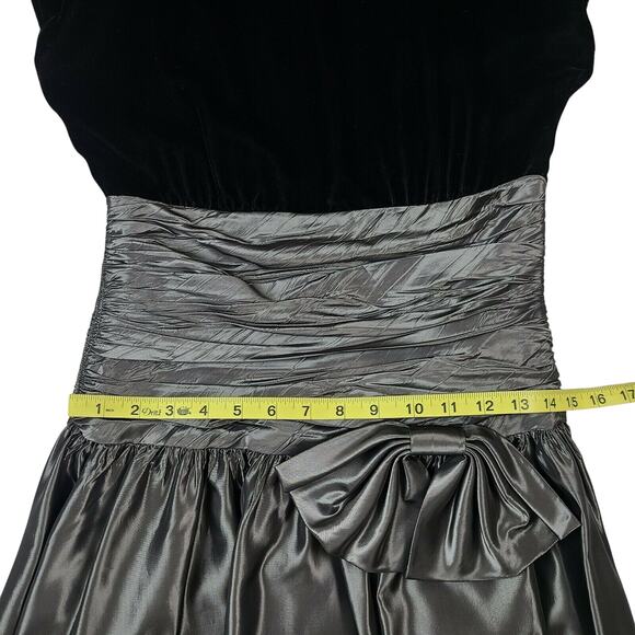 Patty O'Neil Vintage Party Dress 5 6 Black Gray Velvet Prom Formal Ruched Waist - Picture 5 of 8